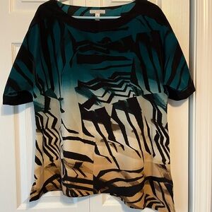 Designer Abstract Print Top - Teal and Black